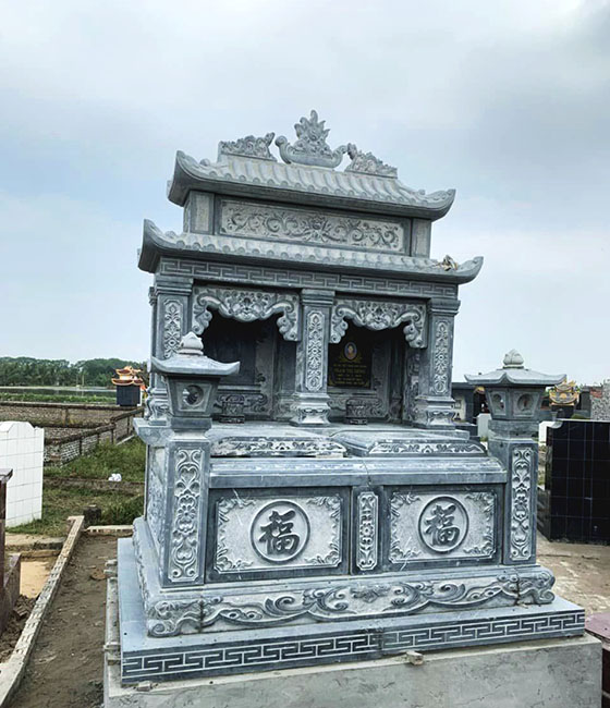 Mẫu mộ đôi bằng đá xanh đen